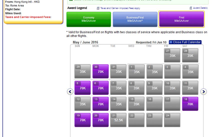 AAdvantage's Calendar search tool - note that miles quote is for 1 leg